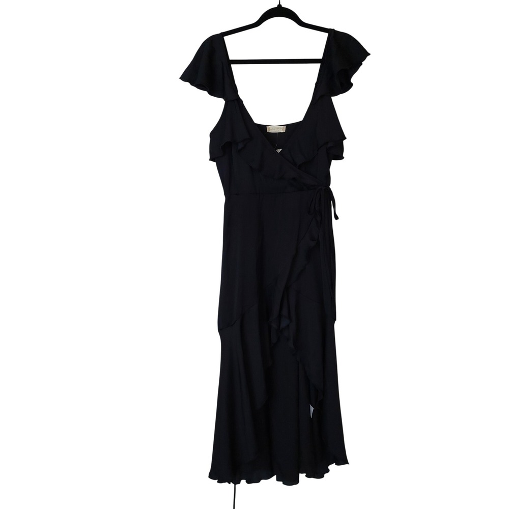 Altar'd State Women's Black Ruffle Wrap Midi Dress Size Medium NWT